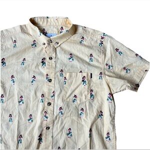 Rip Curl Shirt Men’s M Yellow Hula Girl Pocket Short Sleeve Classic Button Down